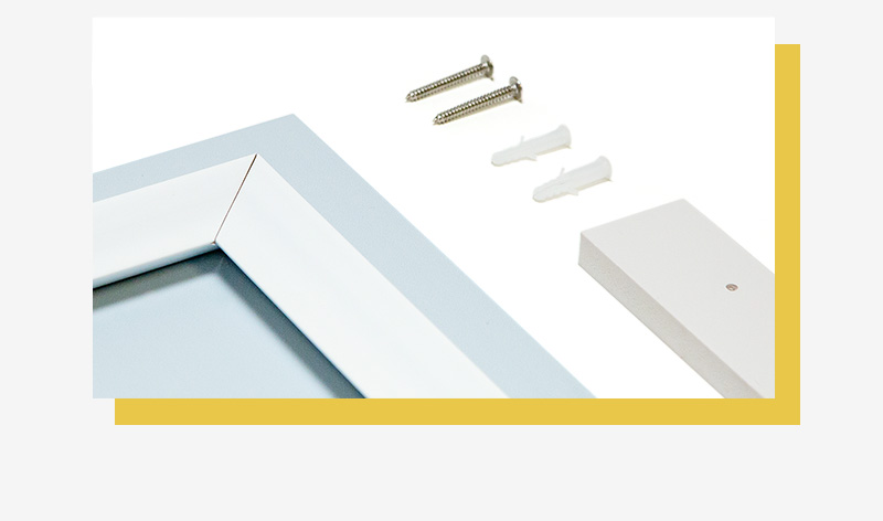 Acryl-Wandbild mit zwei Schrauben und zwei Dübeln.